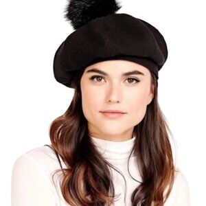Revolve Black Beret with Pom Pom